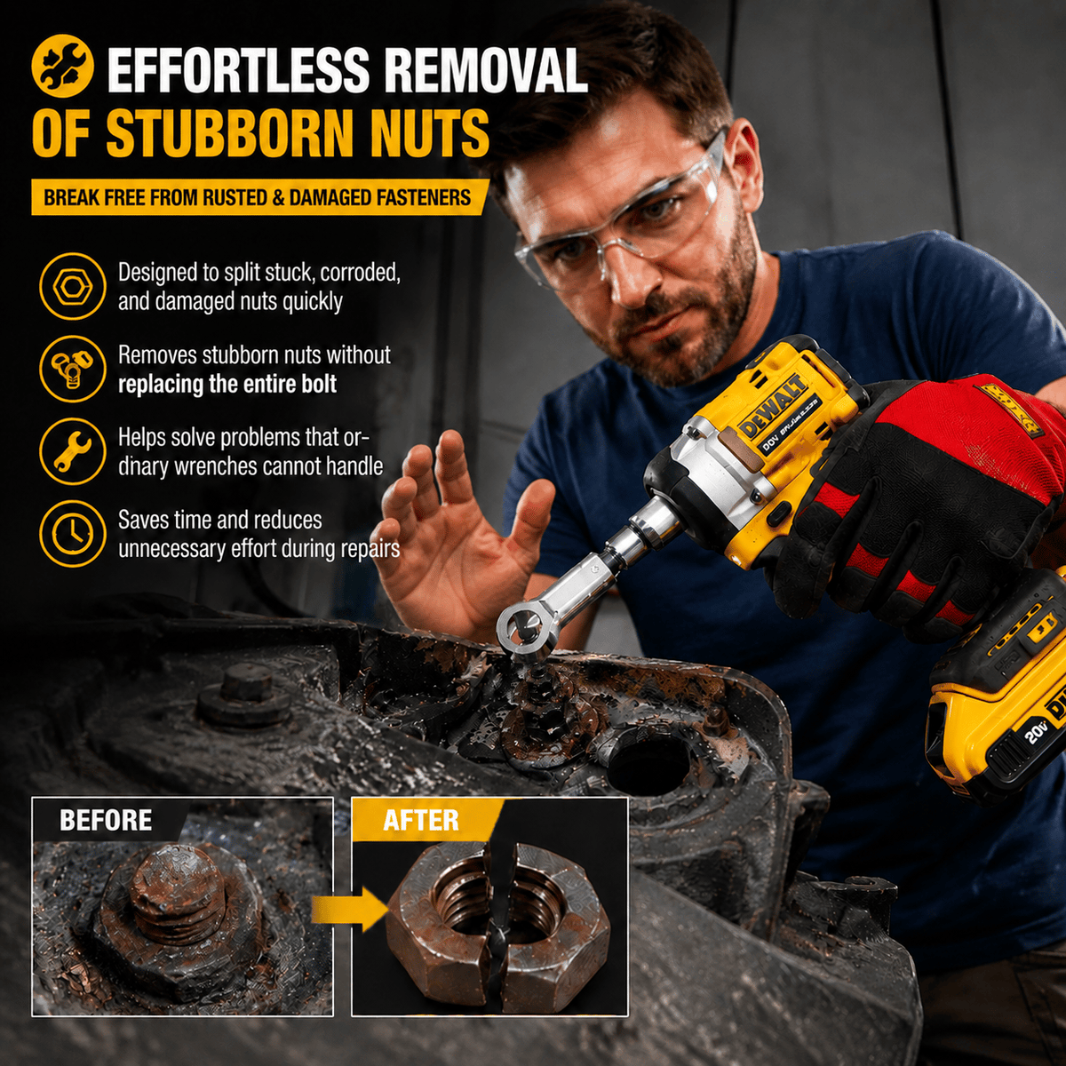 Manual Nut Splitter Extractor | Heavy Duty Steel Rusted Seized Nut Remover for Automotive & DIY Repair