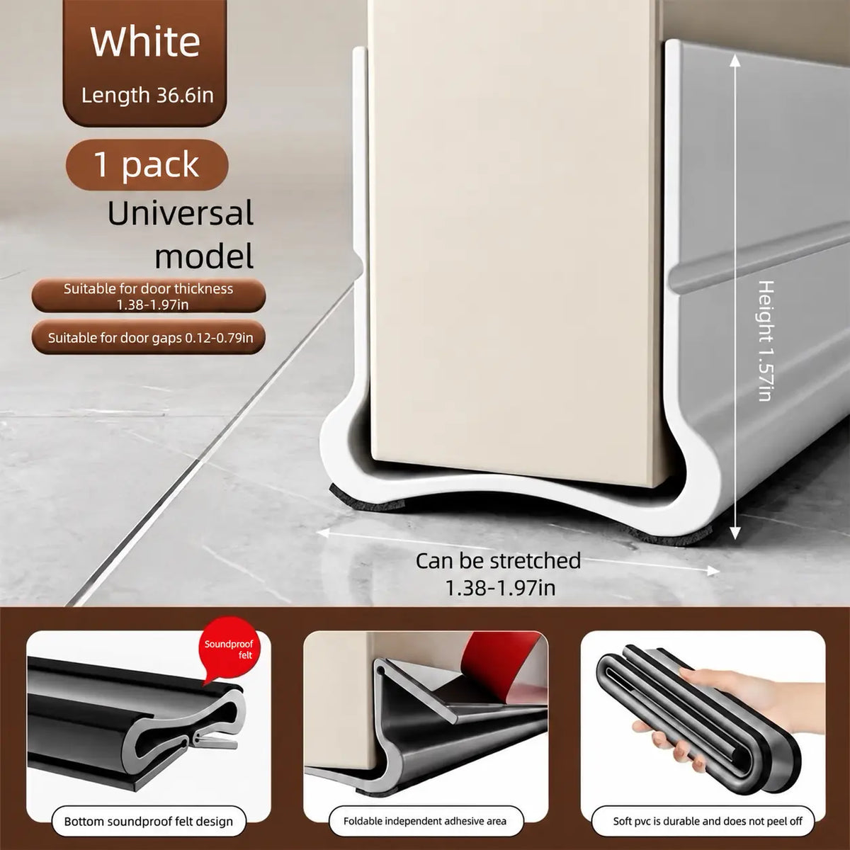 Triple Seal Under-Door Draft Stopper Self-Adhesive PVC Weather Strip