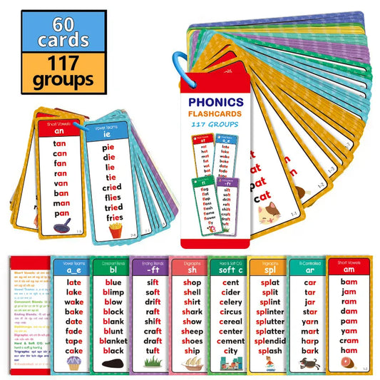 Phonics Flash Cards for Preschoolers, 117 Sound Families and 900+ Rhyming Words for Fun Early Reading Practice 1 Set