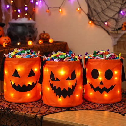 Light Up the Night! 3-Piece LED Halloween Candy Bucket Set