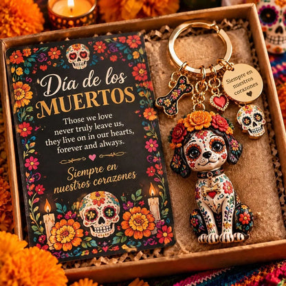 D a de Muertos Charm Keychain | 4 Colorful Floral & Skull-Inspired Styles