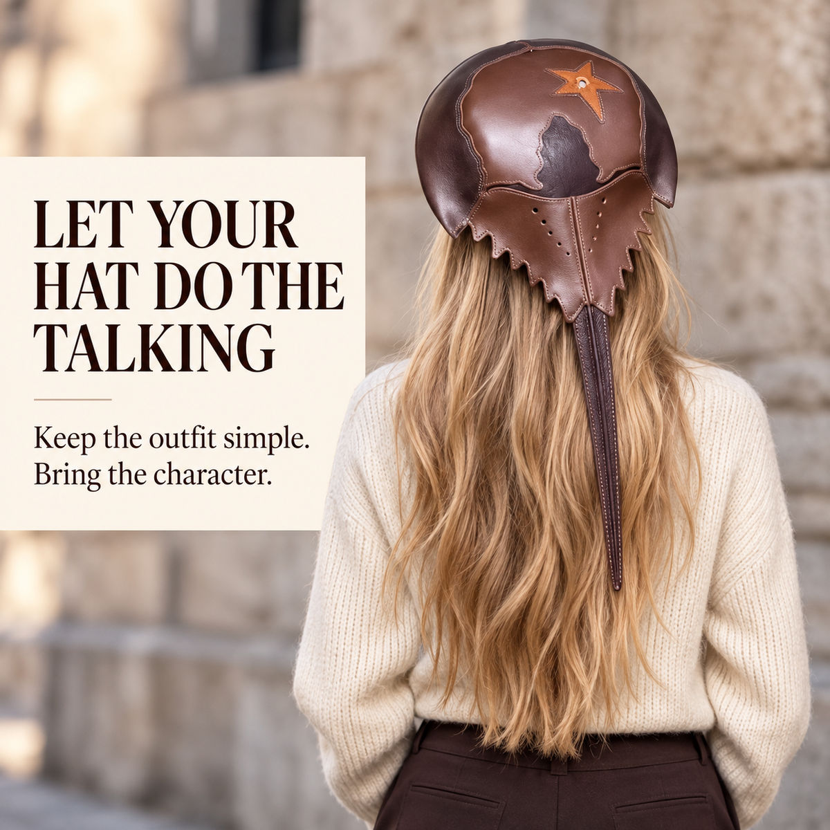 Brown Horseshoe Crab Hat Sculptural Statement Cap