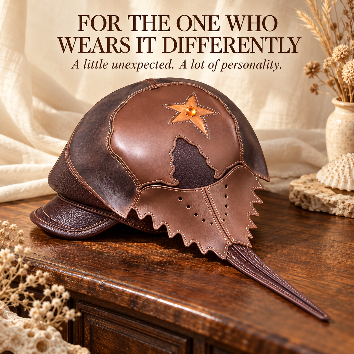 Brown Horseshoe Crab Hat Sculptural Statement Cap