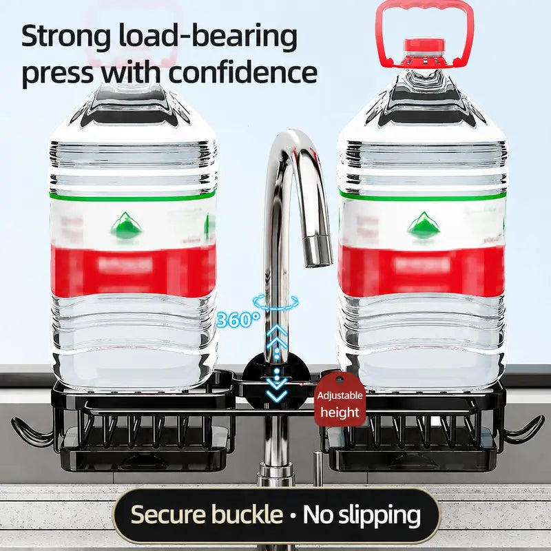 Sink Organizer Rack,Hanging Faucet Drain Rack with Drip Tray Stainless Steel Detachable Sink Faucet Sponge Holder Over