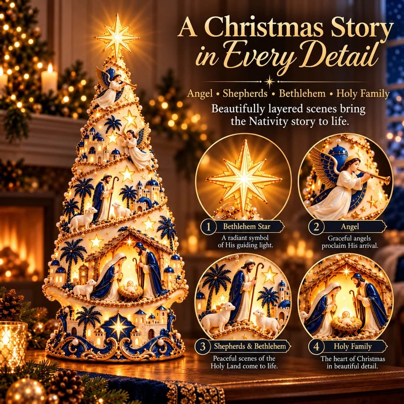 Bethlehem Nativity Light-Up Christmas Tree Jesus Shadow Projection Holiday Decor