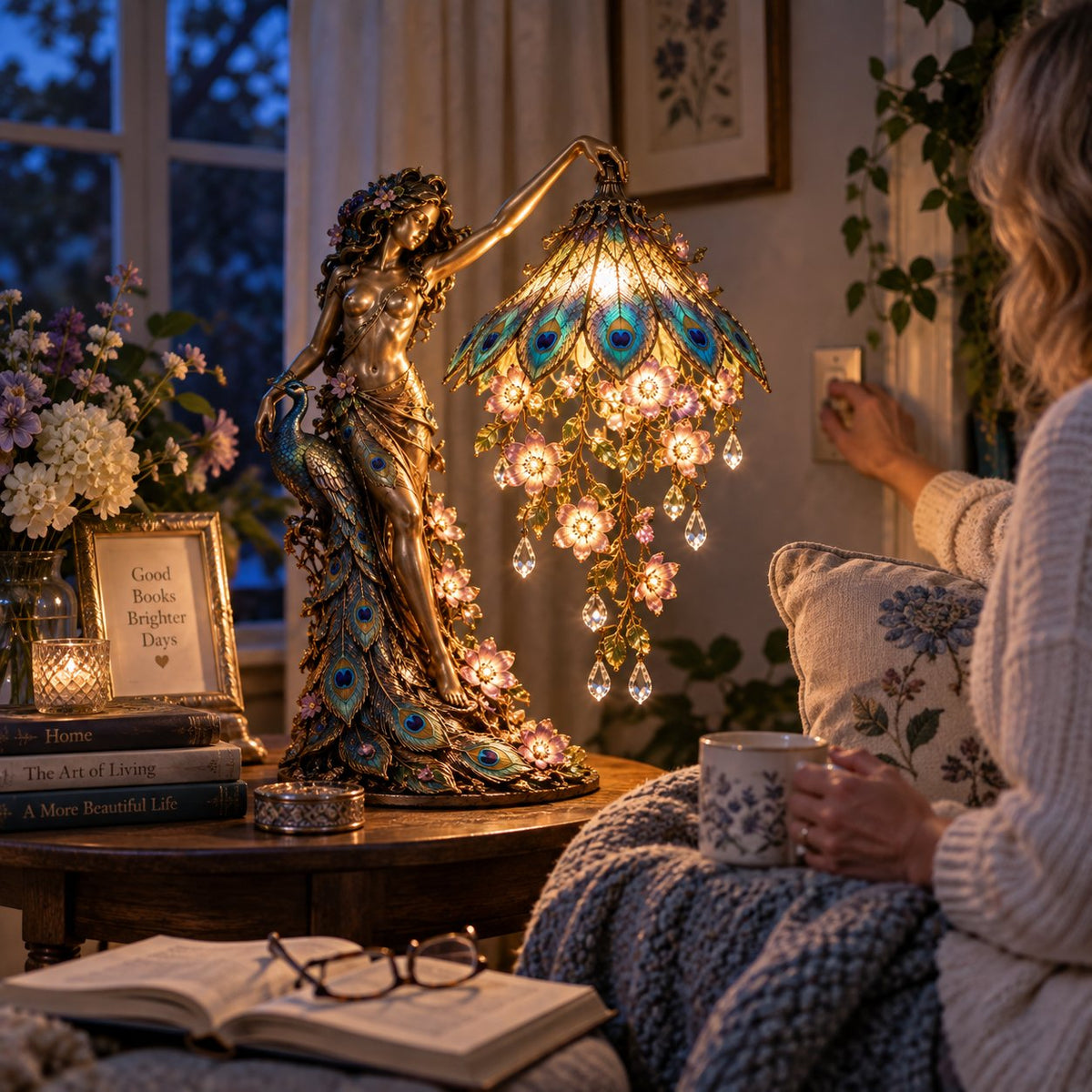 Peacock Goddess Stained Table Lamp