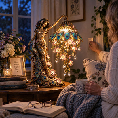 Peacock Goddess Stained Table Lamp