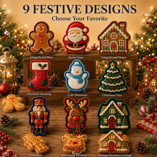 9-Design Christmas Mini Pie Mold Collection | Reusable Embossed Molds for Shaping Detailed Santa, Snowman, Reindeer