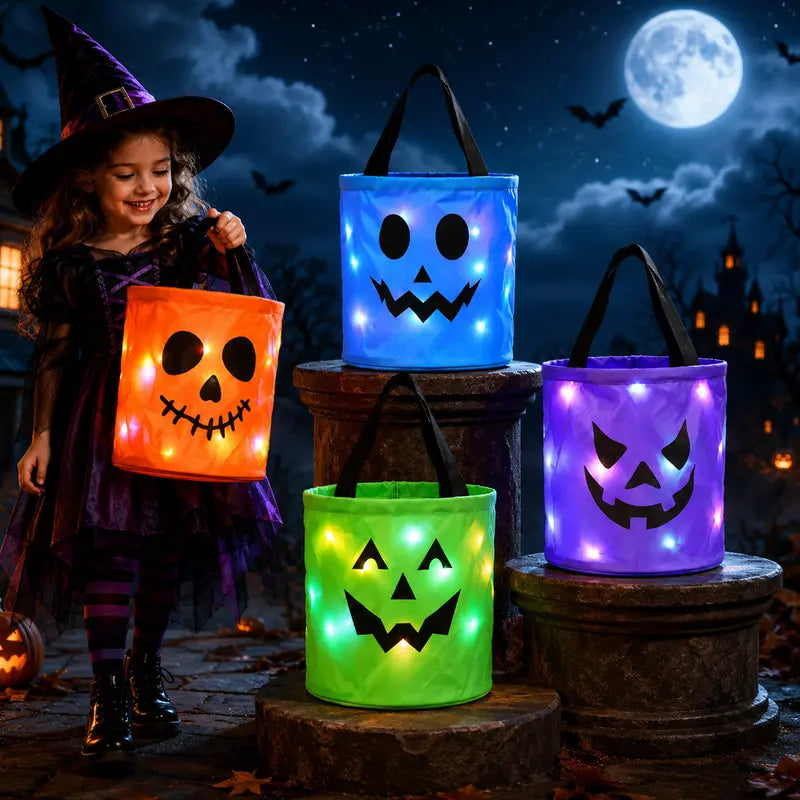 Light Up the Night! 3-Piece LED Halloween Candy Bucket Set