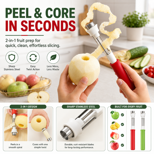 2 in 1 Apple Corer and Peeler, Apple Core Removal Tool, Stainless Steel Fruit Corer
