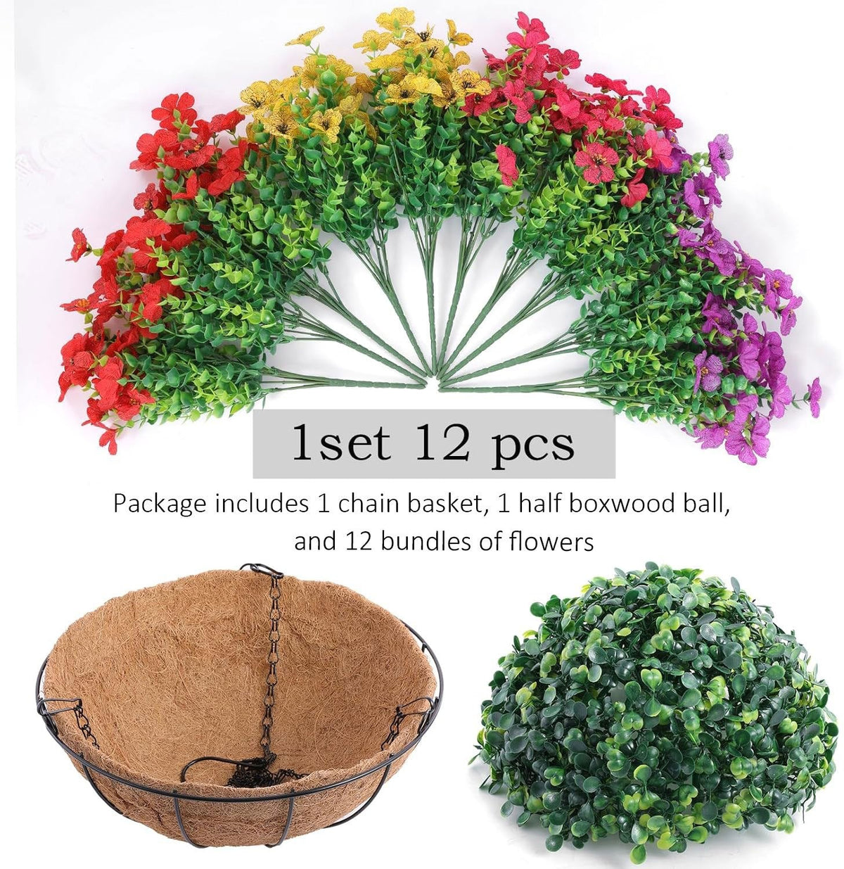 Simulated Hanging Flower Basket No Watering. No Wilting. Just Perfect Blooms