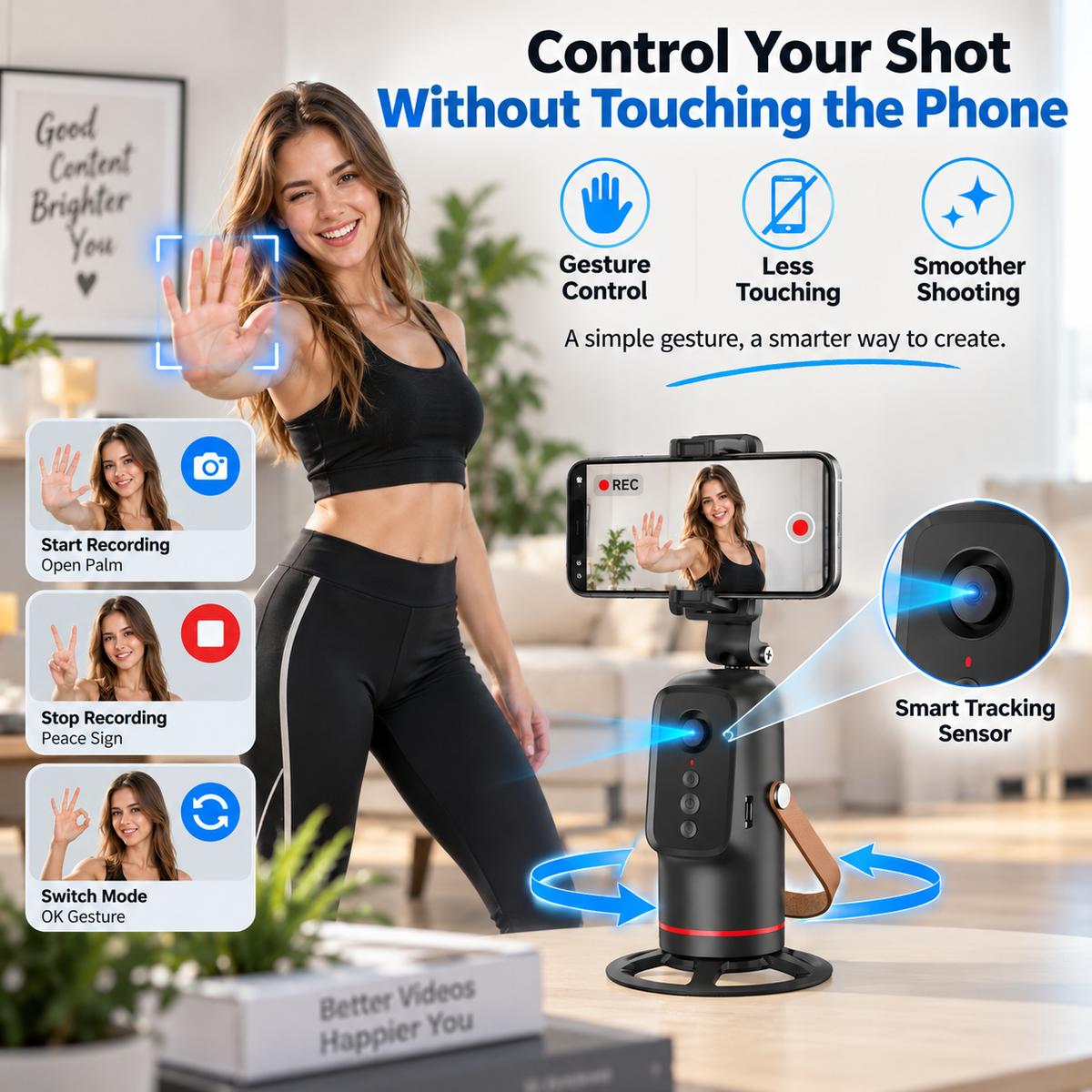 360 Auto Face Tracking Phone Holder Gesture Control Hands-Free Vlogging Stand