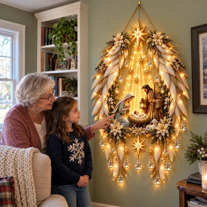 3D Heavenly Angel Wings Nativity Light Lighted Christmas Wall Decor
