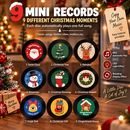 Christmas NFC Music Player Turn Your Fridge Into a Holiday Jukebox. with 9 Vinyl Style Discs and USB C