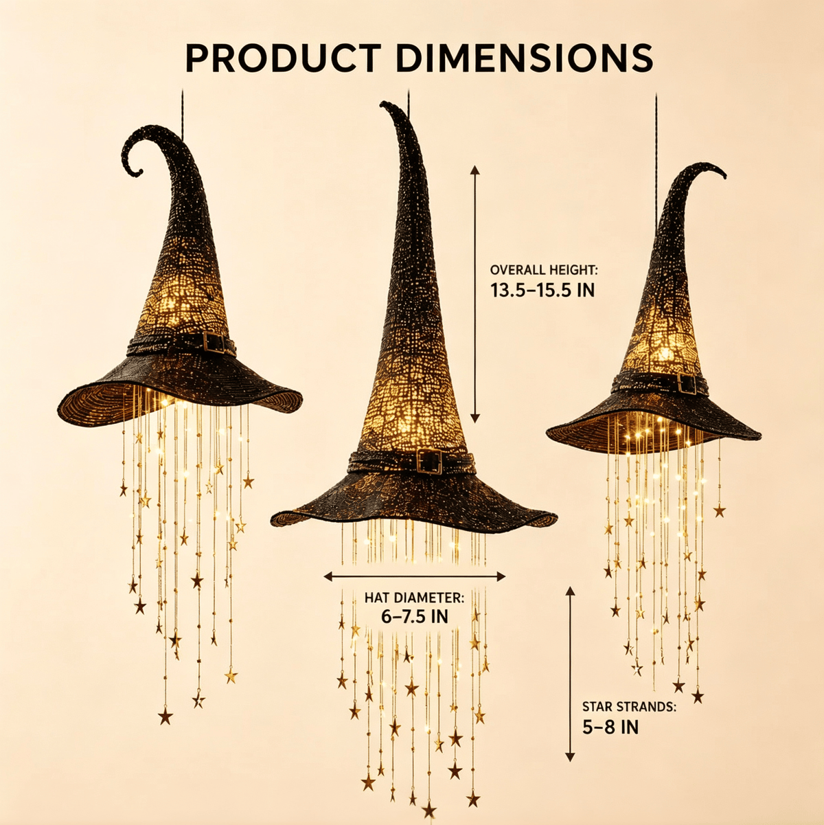 Lighted Witch Hat Hanging Chime Battery-Powered Halloween D cor with Remote Control