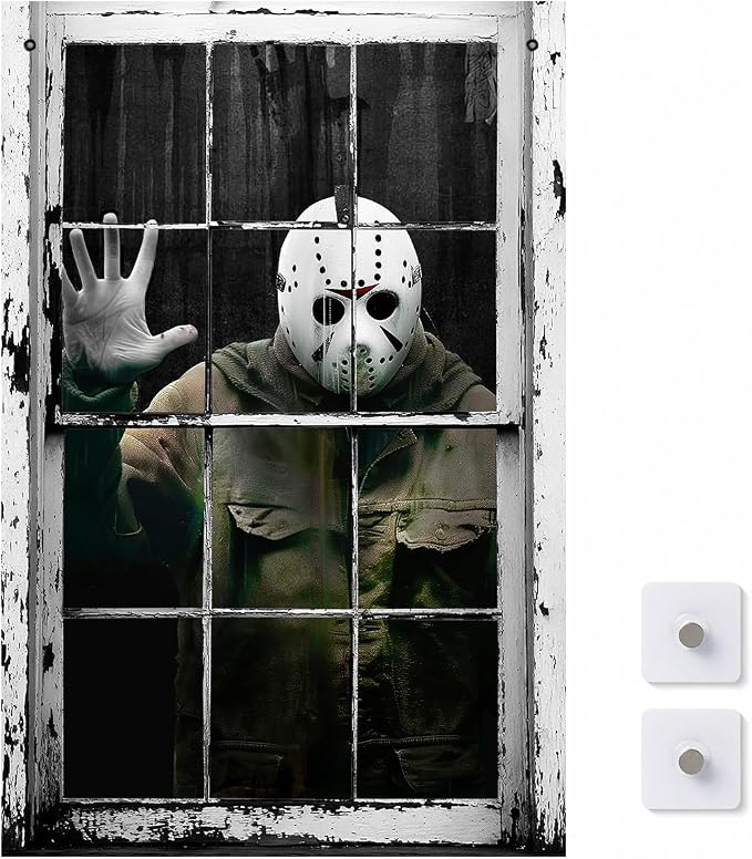 [Scare Neighbors] 3D Halloween Window Poster: Realistic Horror Scene