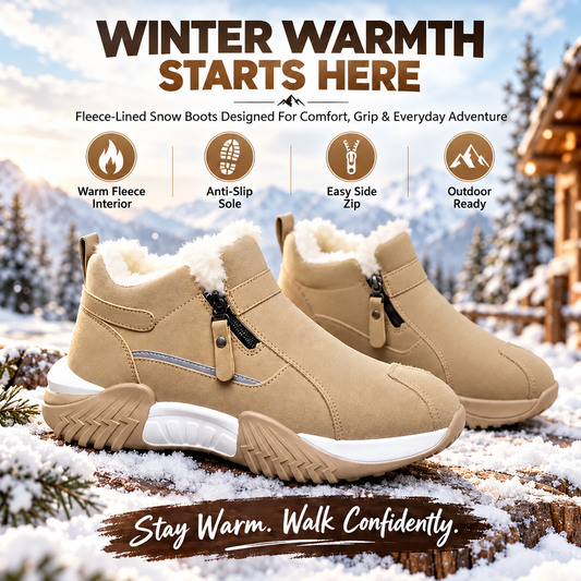 Warm Fleece Winter Snow Boots with Side Zip | Anti-Slip Outdoor Ankle Shoes