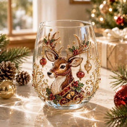 Christmas 3D Christmas Glass Art Cup | Luxury Raised Holiday Glassware for Drinks, Decor & Christmas Gifts