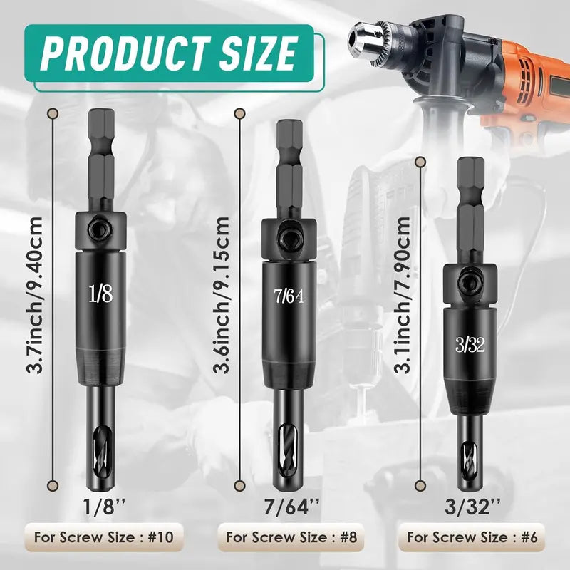 Self-Centering Hinge Drill Bit Set 3 Sizes for Hinges & Cabinet Hardware