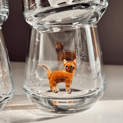 Handmade Murano-Style Cat Wine Glass Whimsical Art Glass for Cat Lovers