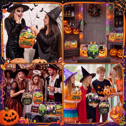 Halloween Goodie Bags Plastic Candy Bag Trick or Treat Bags with Cauldron Skeleton black Cat Skull Pumpkin Design