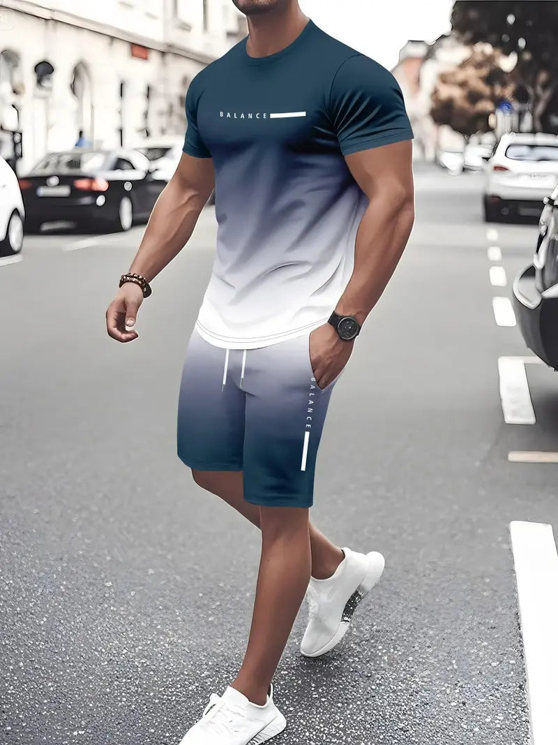 Best Gift For Father's Day Men's Gradient Fitness 2-Piece Set