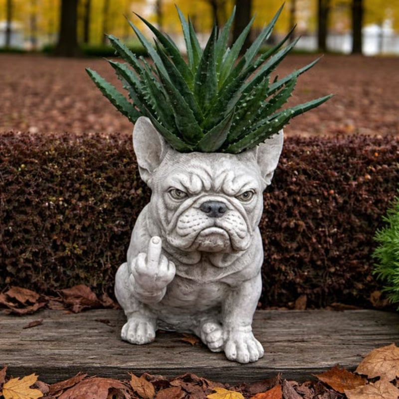 Funny French Bulldog Planter Sassy Dog Statue Flower Pot For Home & Desk Decor