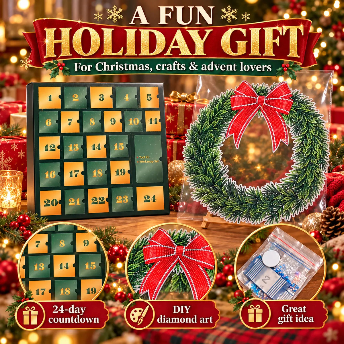 Beginner-Friendly 24-Day Diamond Art Wreath Advent Calendar Craft Your Christmas Countdown