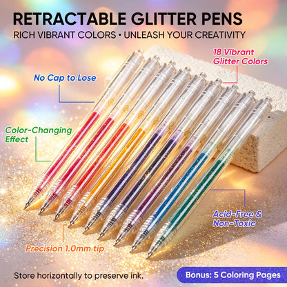Selling Retractable Glitter Sparkle Gel Pens 1.0mm Fine Tip, Large Capacity Gel Pen Set for Art Journal & Hand Lettering