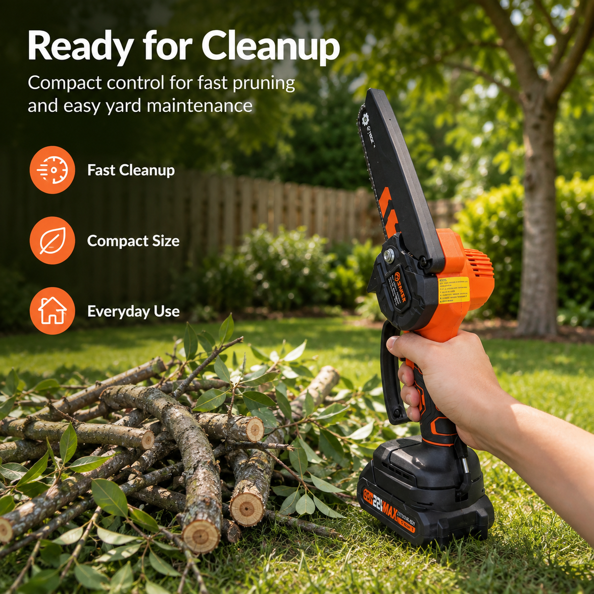Cordless Mini Chainsaw One-Hand Electric Pruning Saw for Branches & Yard Work