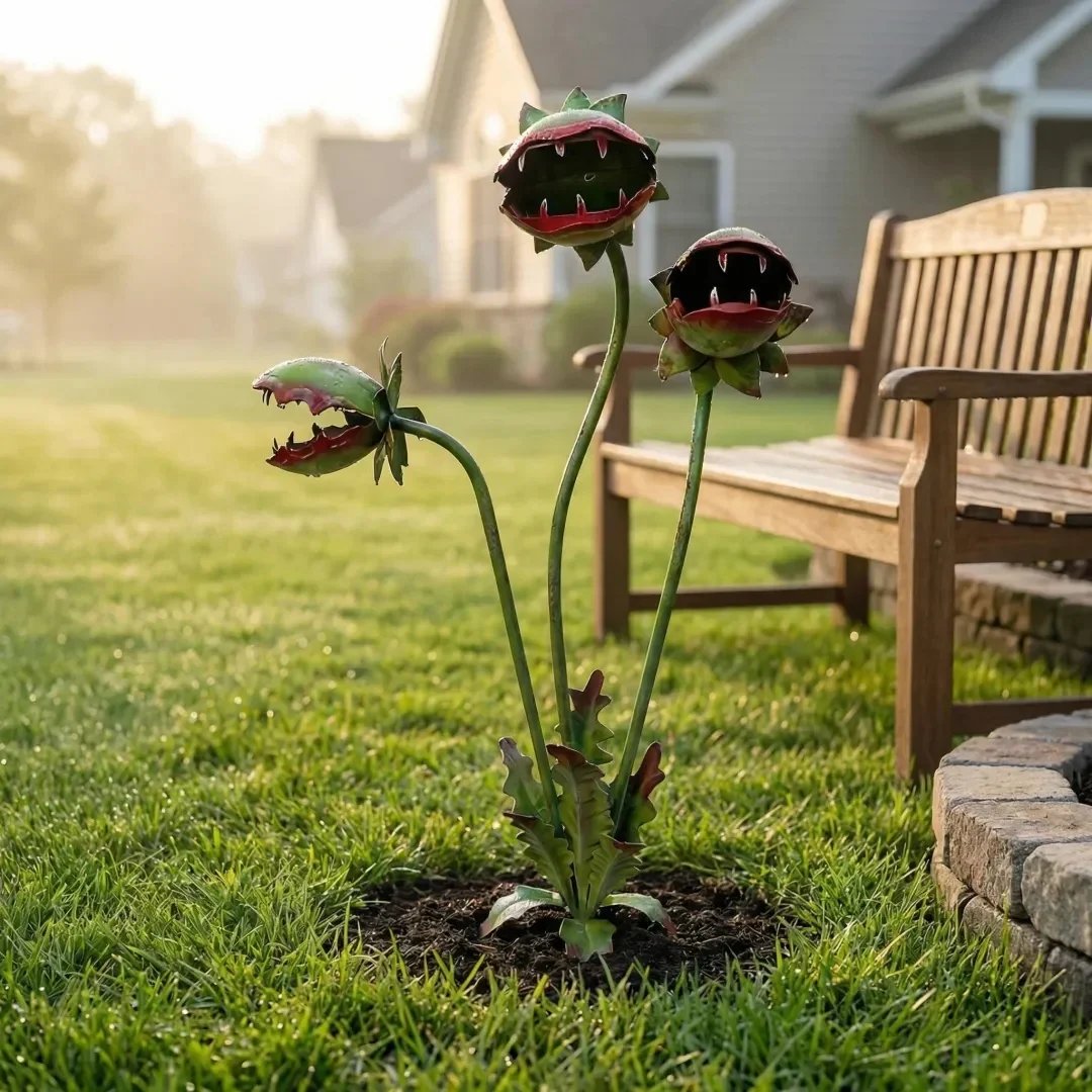 Whimsical Metal Carnivorous Plant Garden Stake