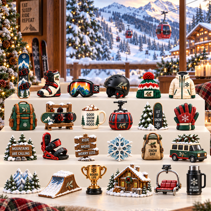 2026 Snowboarding Christmas Advent Calendar 24 Unique Collectible Miniatures for Snowboard Lovers & Mountain Adventures