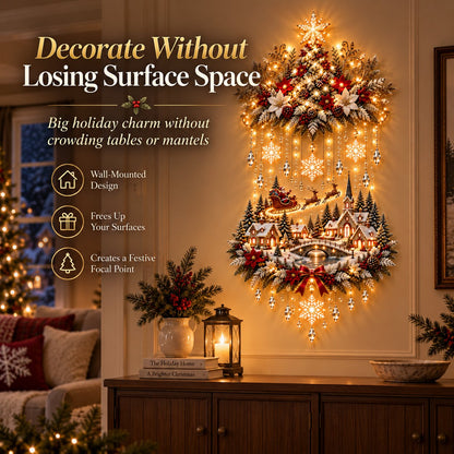 Illuminated Christmas Tree & Village Wall Hanging | Cascading Warm Lights for Living Rooms, Entryways & Staircases 63CM