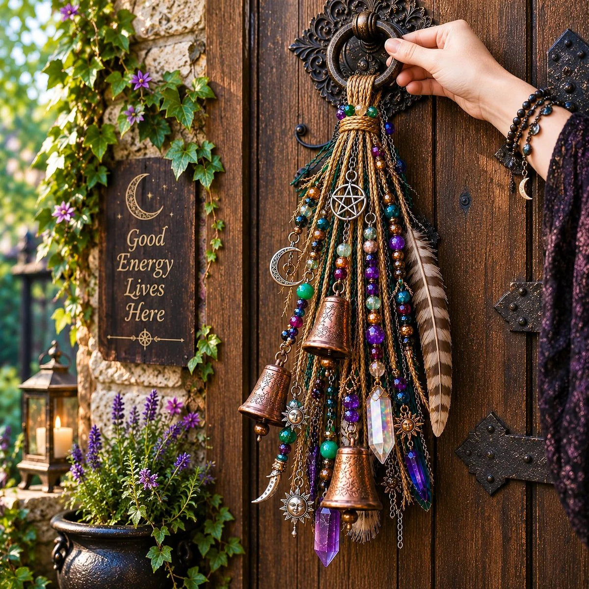 Witchy Door Charm | Bells, Crystals & Celestial Hanging Decor