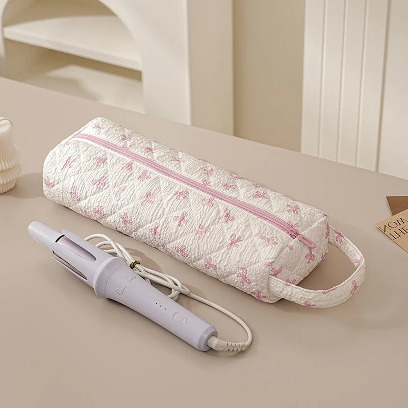 Quilted Multi Purpose Storage Bag, Portable Zipper Cosmetic Makeup Pouch with Handle
