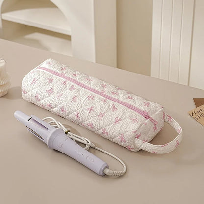 Quilted Multi Purpose Storage Bag, Portable Zipper Cosmetic Makeup Pouch with Handle