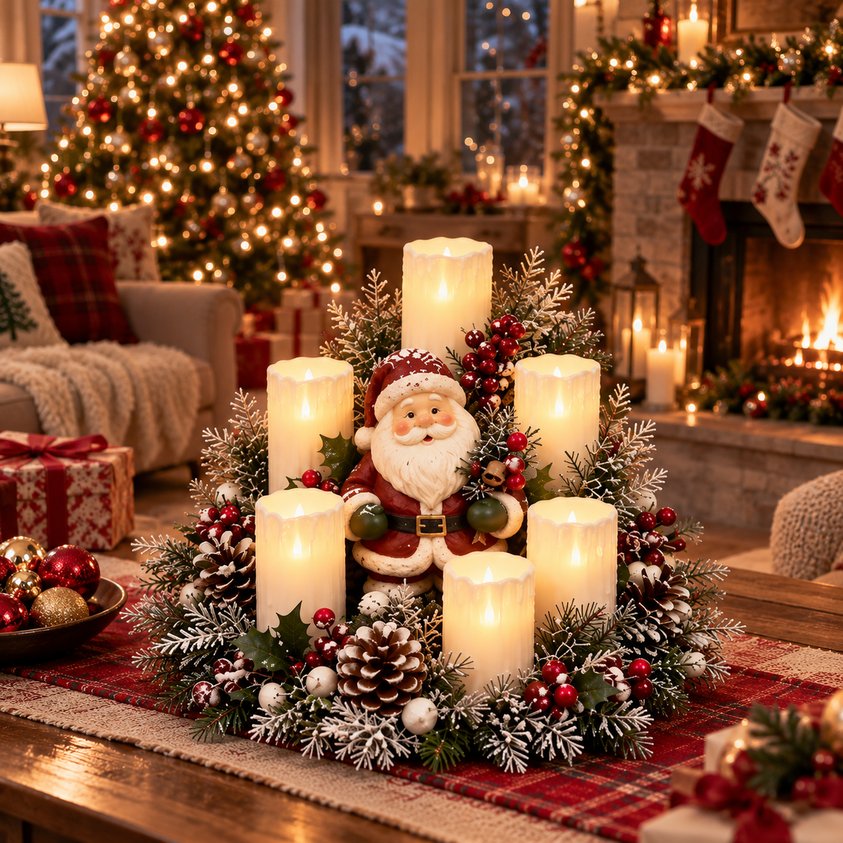 Christmas Reindeer Candle Centerpiece Peace, Joy & Love Holiday Table Decor