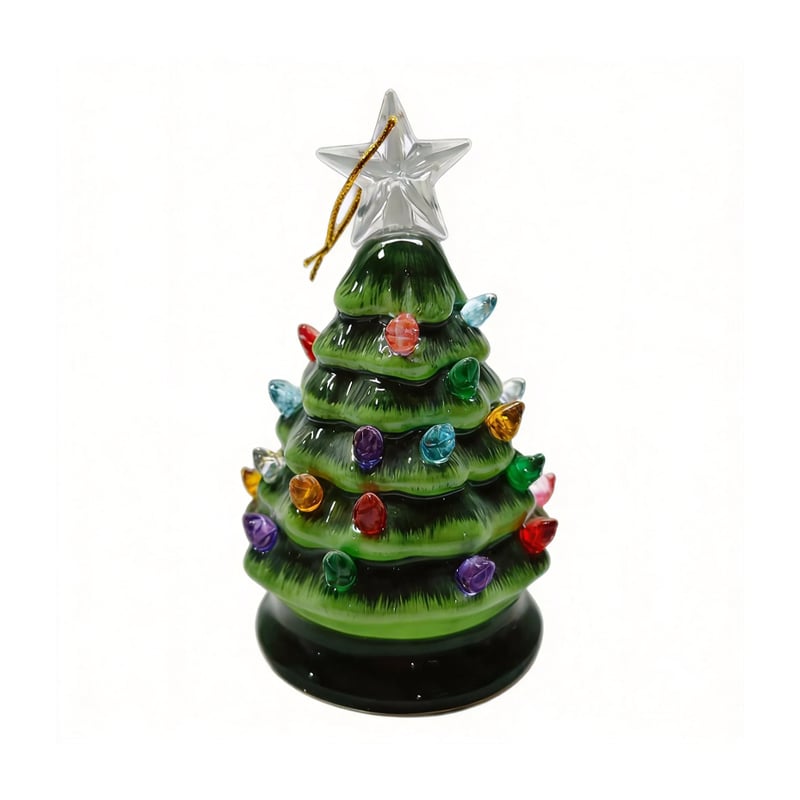 Mini 4.5-inch retro LED ceramic Christmas tree (lighted) suitable for holiday decor or as a gift