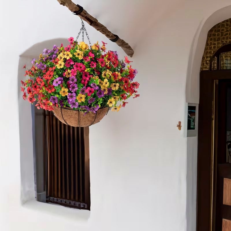 Simulated Hanging Flower Basket No Watering. No Wilting. Just Perfect Blooms