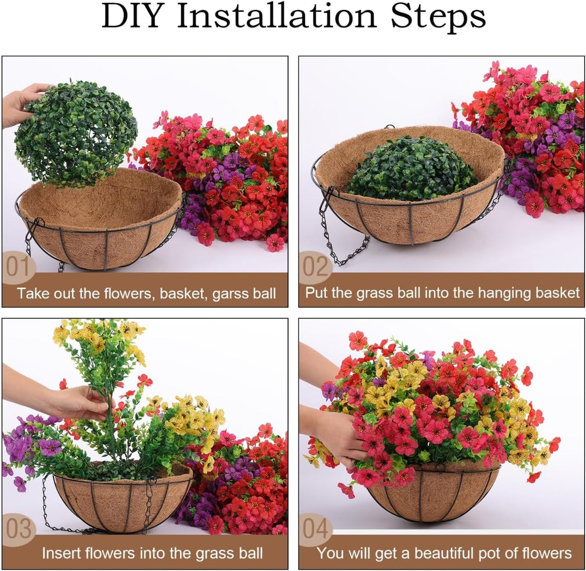 Simulated Hanging Flower Basket No Watering. No Wilting. Just Perfect Blooms