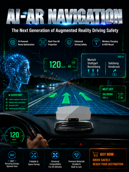 Smart In-Car HUD Co-Pilot: Clear Directions, Works on Sedans, SUVs, Pickups, RVs, and More