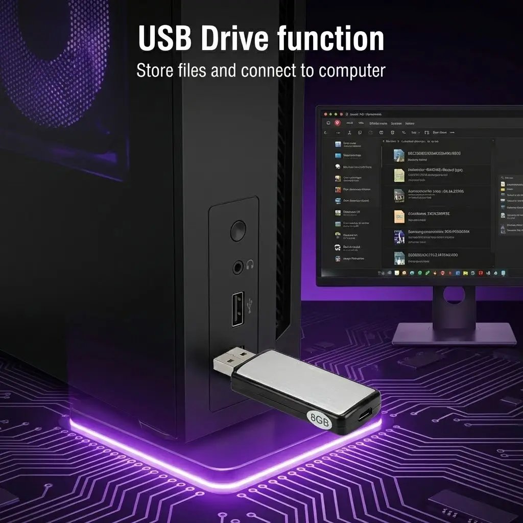 USB Flash Drive Voice Recorder 2-in-1 Voice Activated, Smart Noise Reduction, Auto File Save