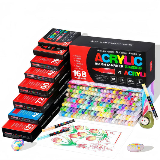 36 Colors Brush Tip Acrylic Paint Markers Kit