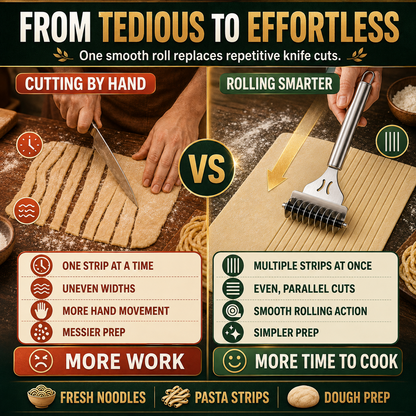 Stainless Steel 9-Wheel Rolling Noodle Cutter Fast, Even Homemade Pasta Strips
