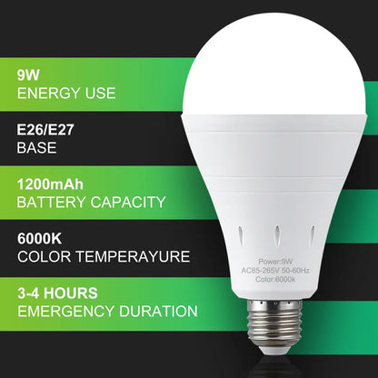 Rechargeable Emergency Light Bulbs Battery Powered LED Light Bulb 6400K Daylight E26 120 Volt 9W 60W Equivalent with