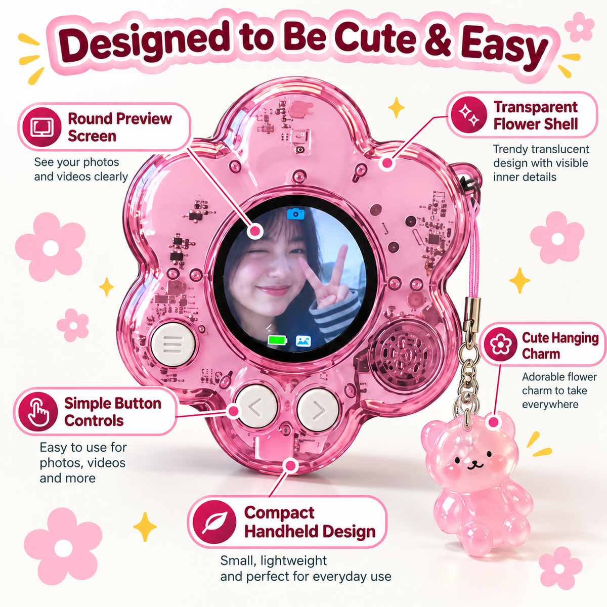 Flower Mini Digital Camera | Photo + Video Bag Charm Camera