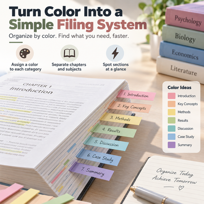 Writable Color-Coded Sticky Tabs Page Markers with Built-In Ruler for Study, Planning & Organization