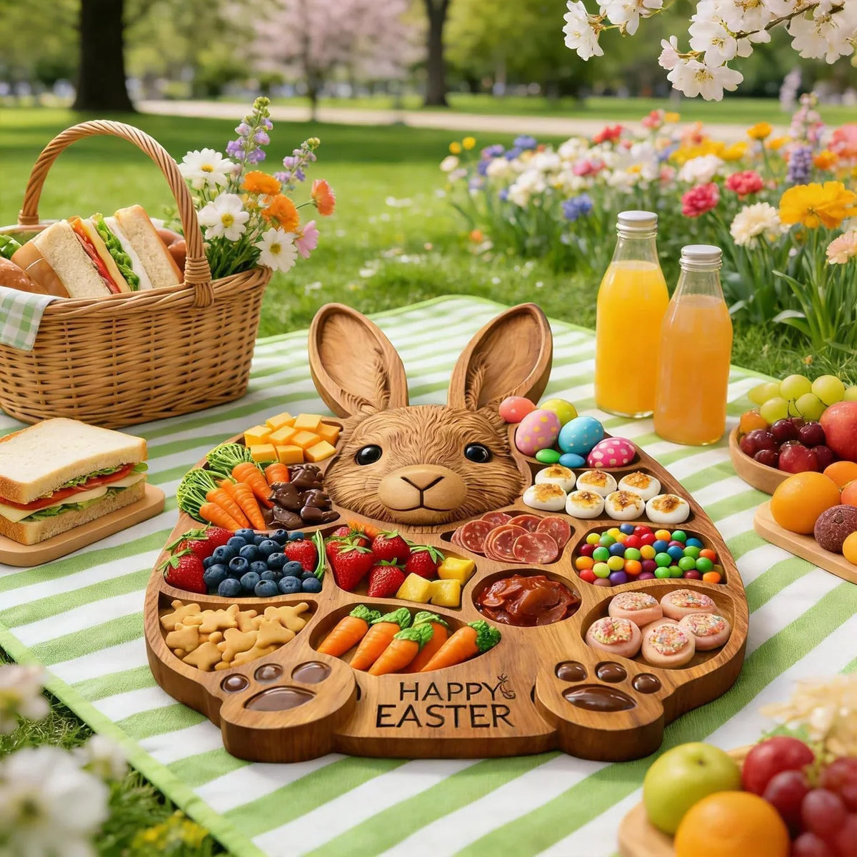 🐇🎁Easter Bunny Wooden Charcuterie Board, Serving Platter, Bunny Snack Tray, for Holiday, Kitchen, Decor