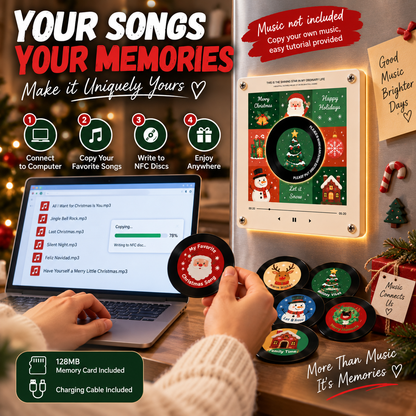 Christmas NFC Music Player Turn Your Fridge Into a Holiday Jukebox. with 9 Vinyl Style Discs and USB C