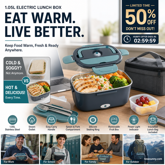 Portable Electric Heating Lunch Box 1.5L, Home & Car Use